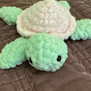 Handcrafted Crochet Plushie Turtle with pink or brown shell, 8" long